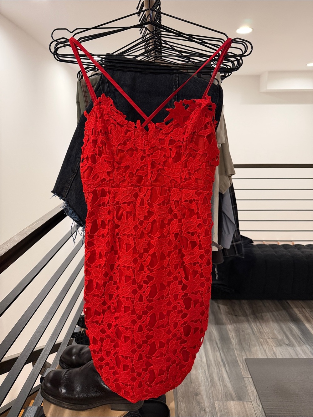 Red Lace Mini Dress with Spaghetti Straps